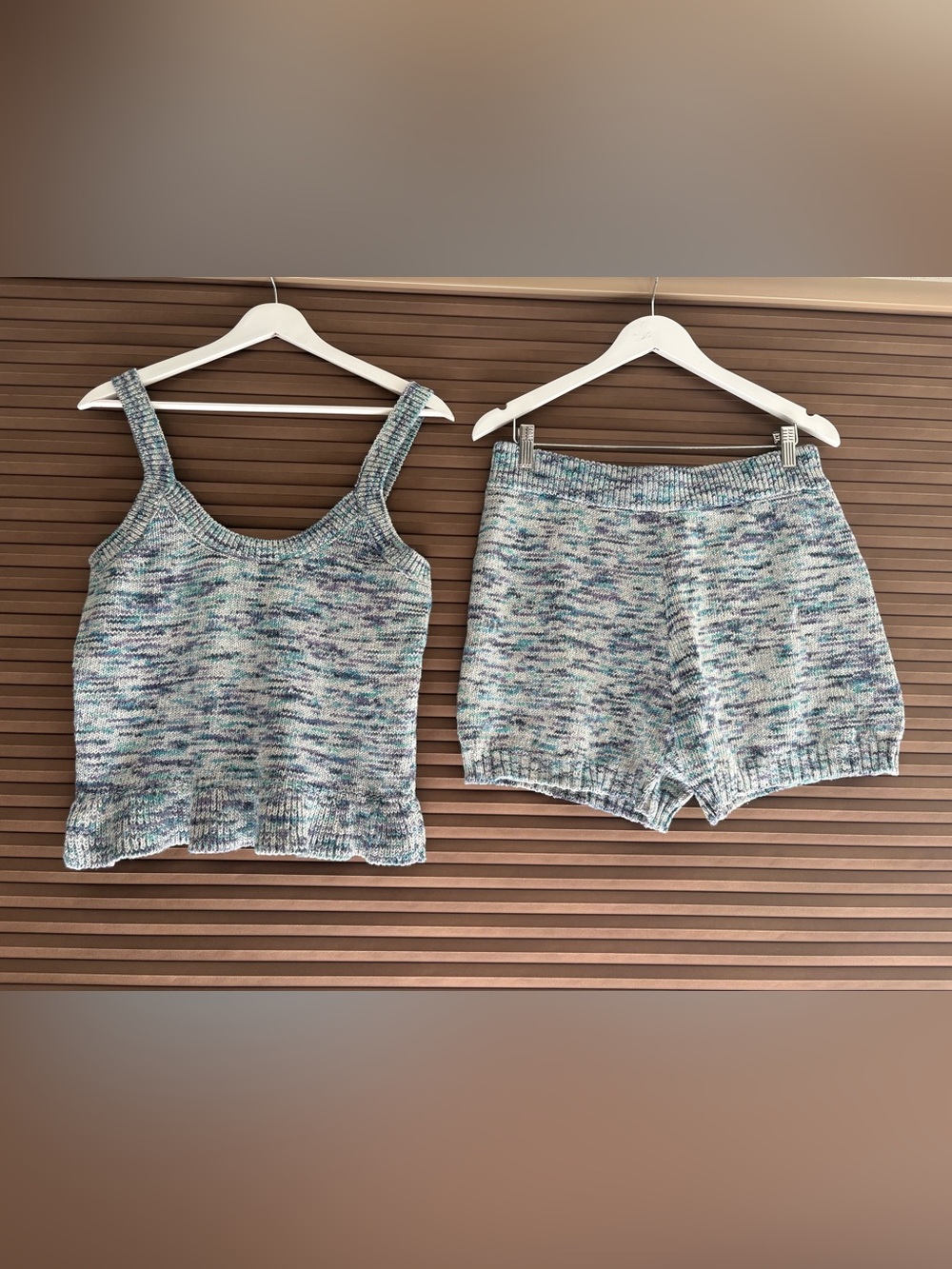leZion Heathered Blue-Green Knit Tank & Shorts Set